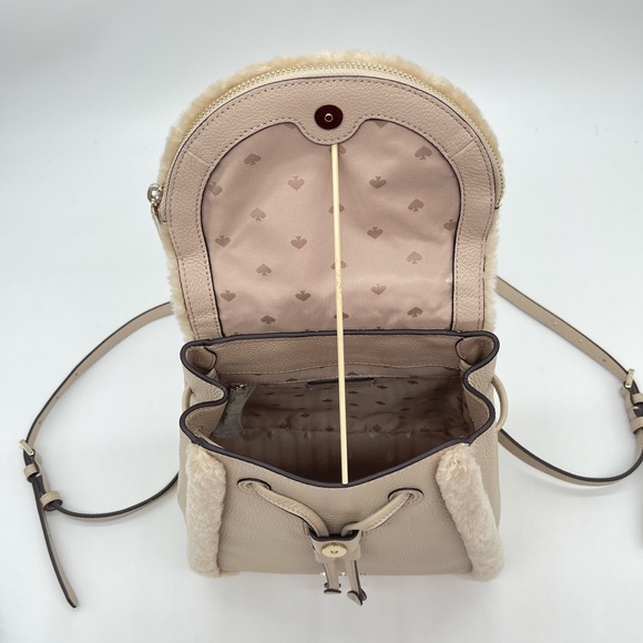 Kate Spade Leila Medium Flap Backpack Faux Shearling - Picture 8 of 11